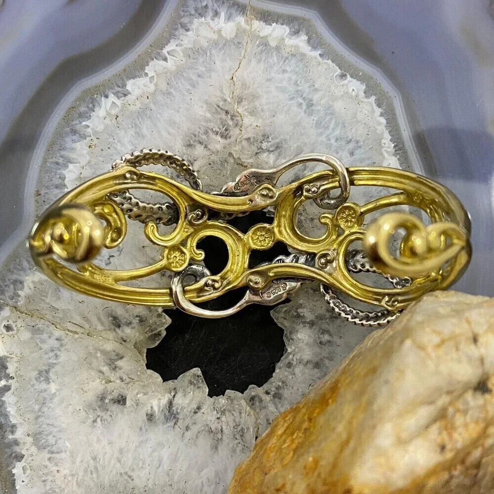Carolyn Pollack Vintage Sterling Silver & Brass Floral Design Bracelet For Women